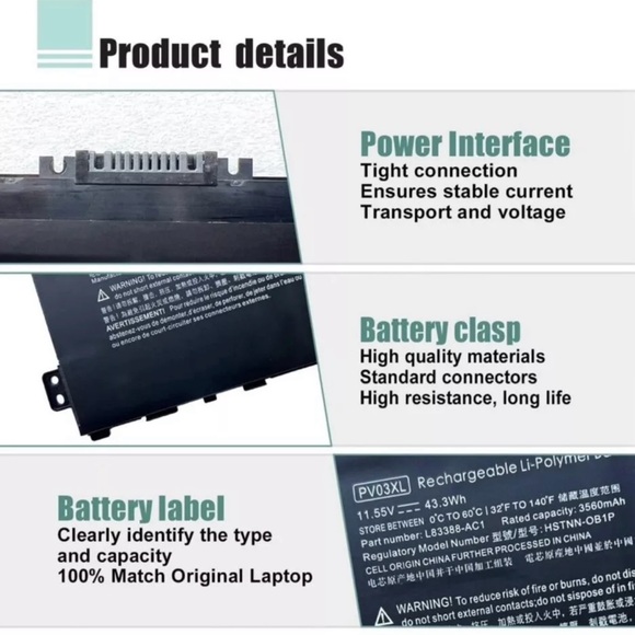 PV03XL PP03XL Battery for HP Pavilion x360 14M-DW 14-DV 14-DW 13-BB 14-DK 15-EH - Picture 4 of 10